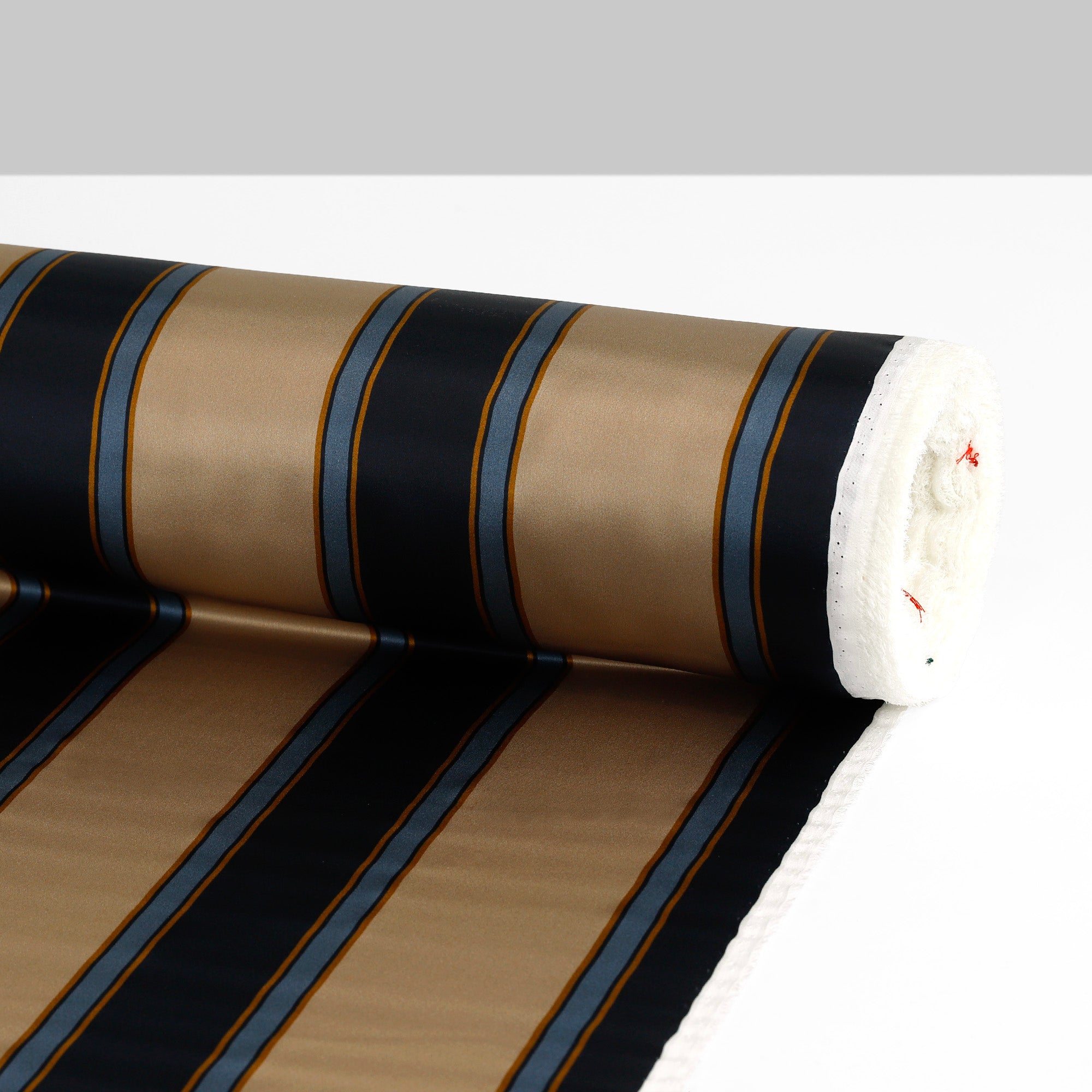 Cello Stripe Silk Satin - Navy/Bronze