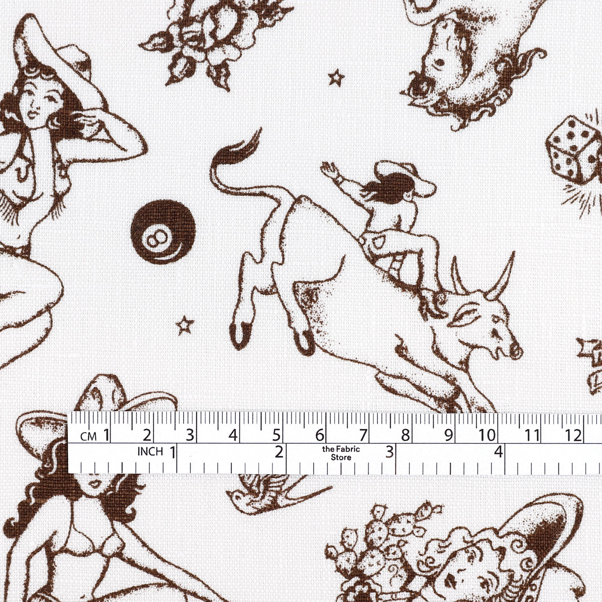 Retro Cowgirl Linen - White/Chocolate