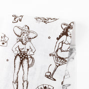 Retro Cowgirl Linen - White/Chocolate