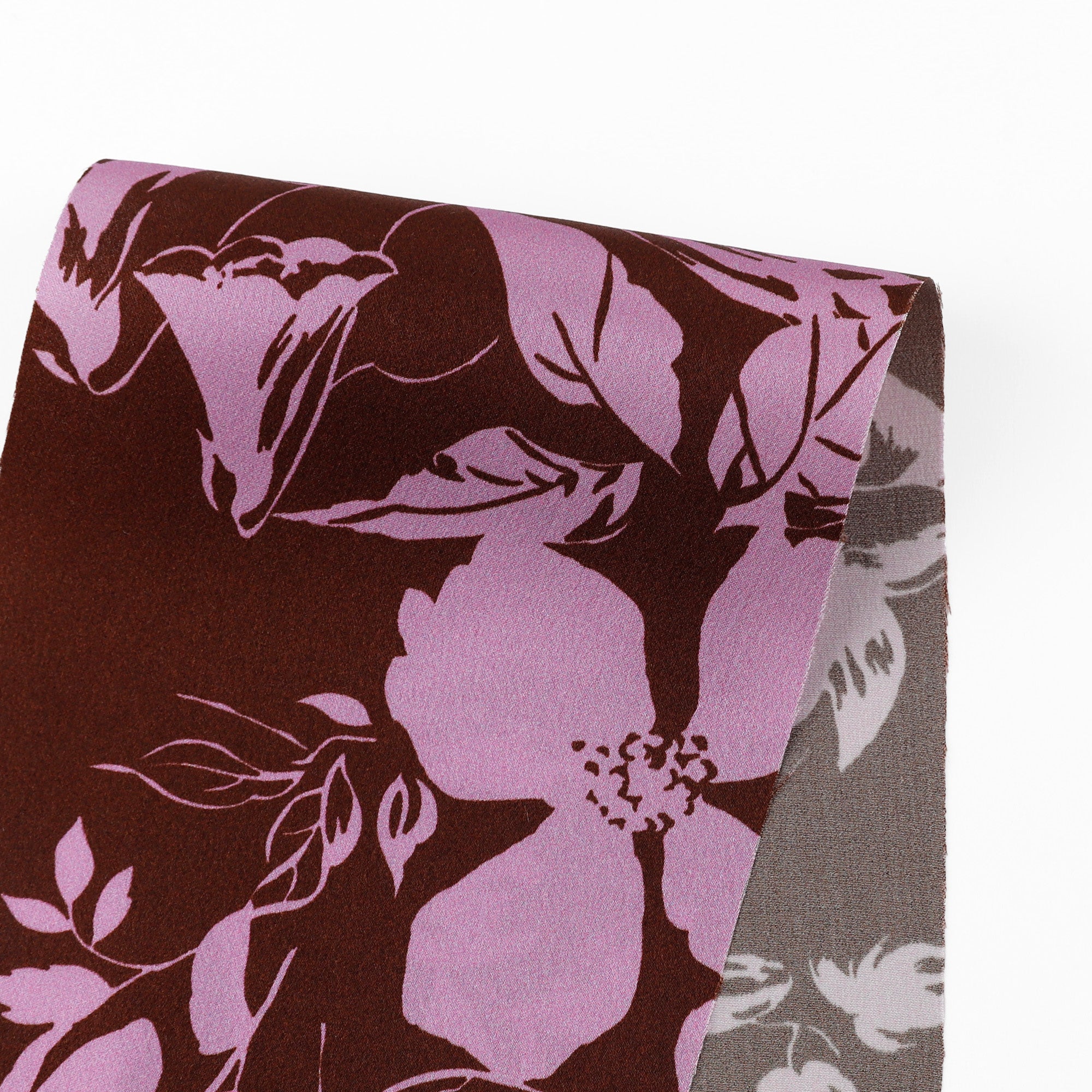 Botanical Silk Satin - Chocolate/Lilac