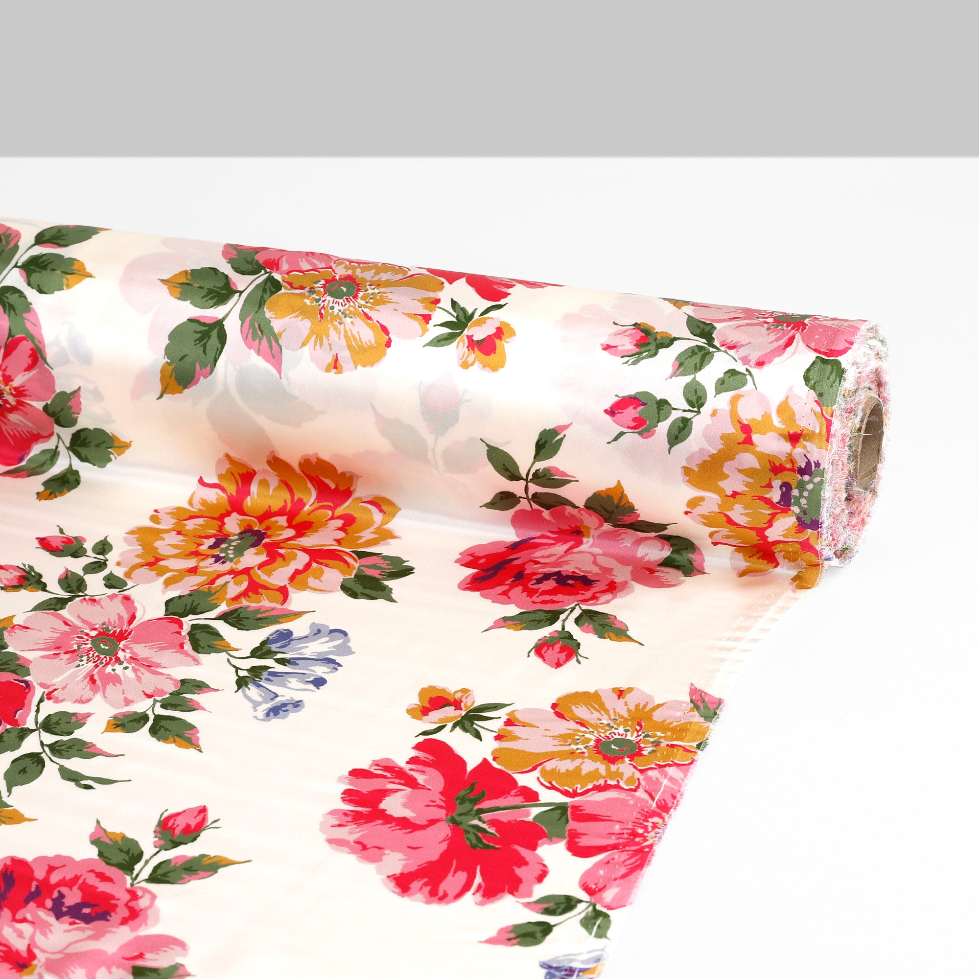 Cottage Flowers Silk Satin - Ivory Mix