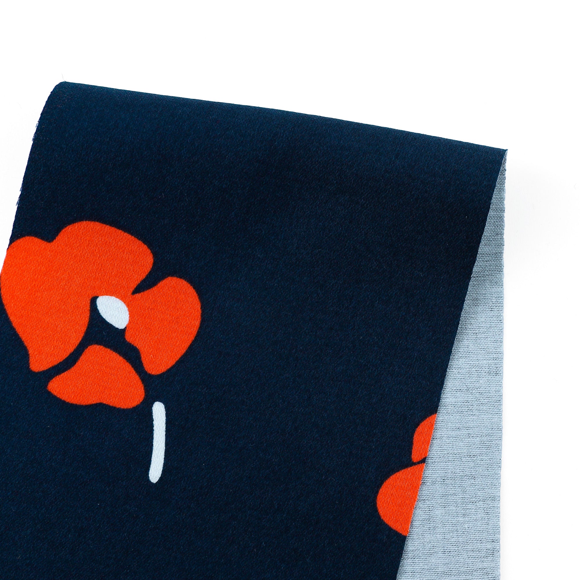 Poppy Stretch Cotton Sateen - Navy/Red