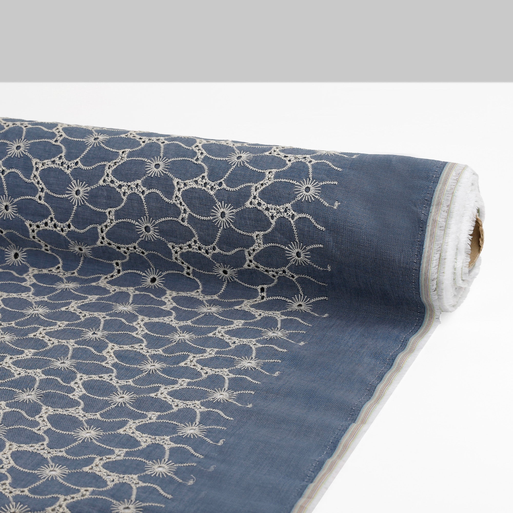 Daisy Broderie Anglaise - Blue Chambray