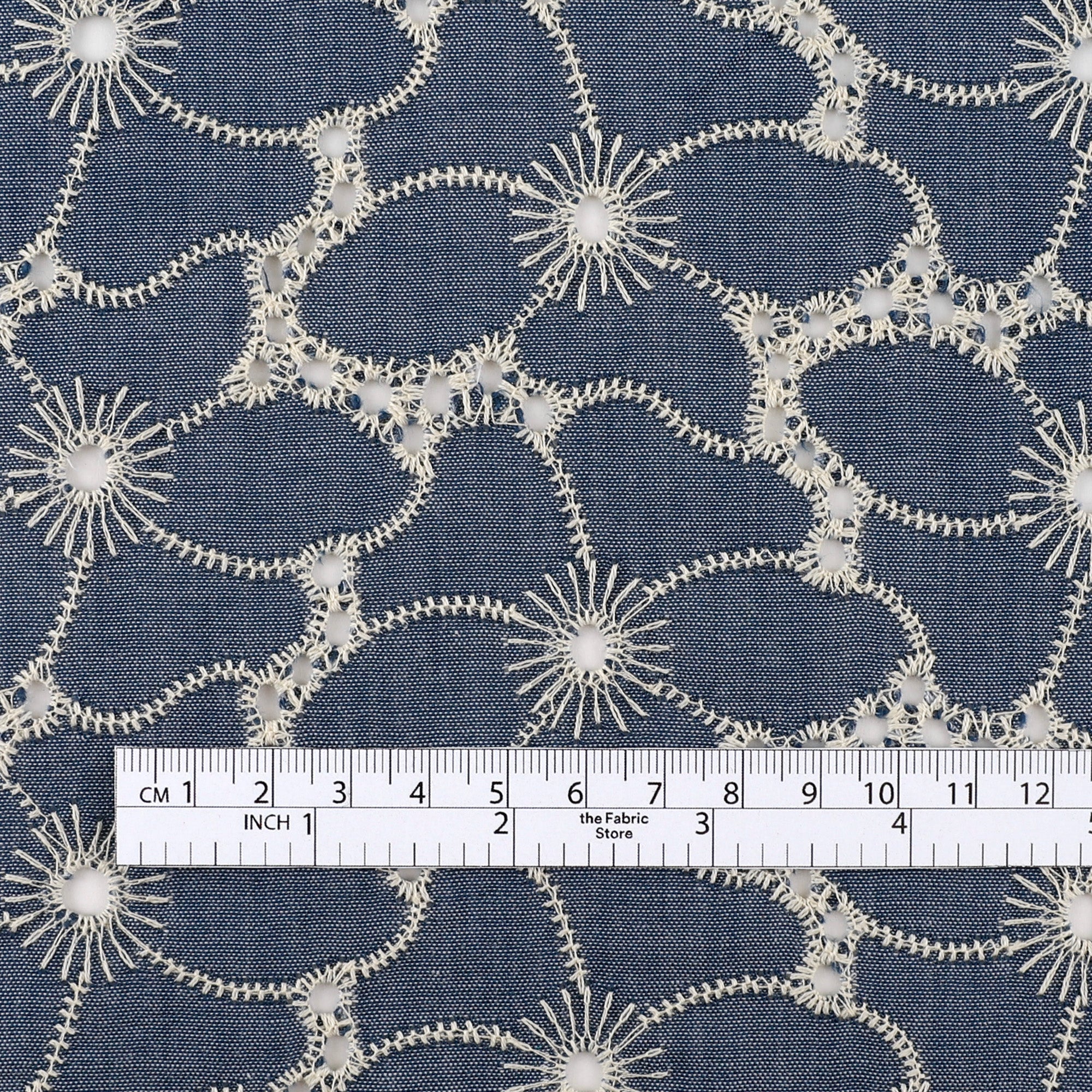Daisy Broderie Anglaise - Blue Chambray