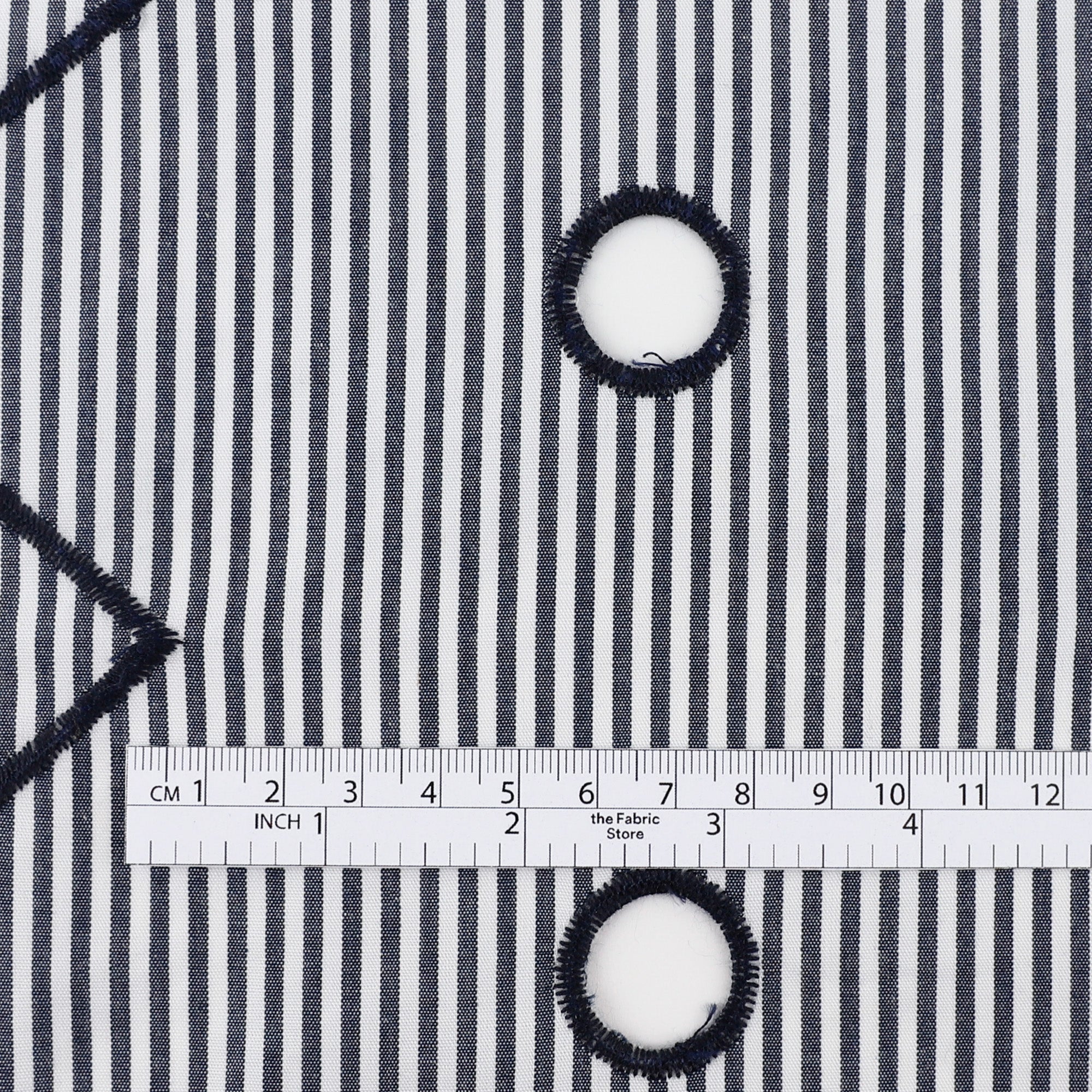 Embroidered Cotton Stripe - Navy Shapes