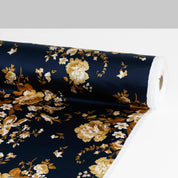 Night Blooms Silk Satin - Navy/Gold