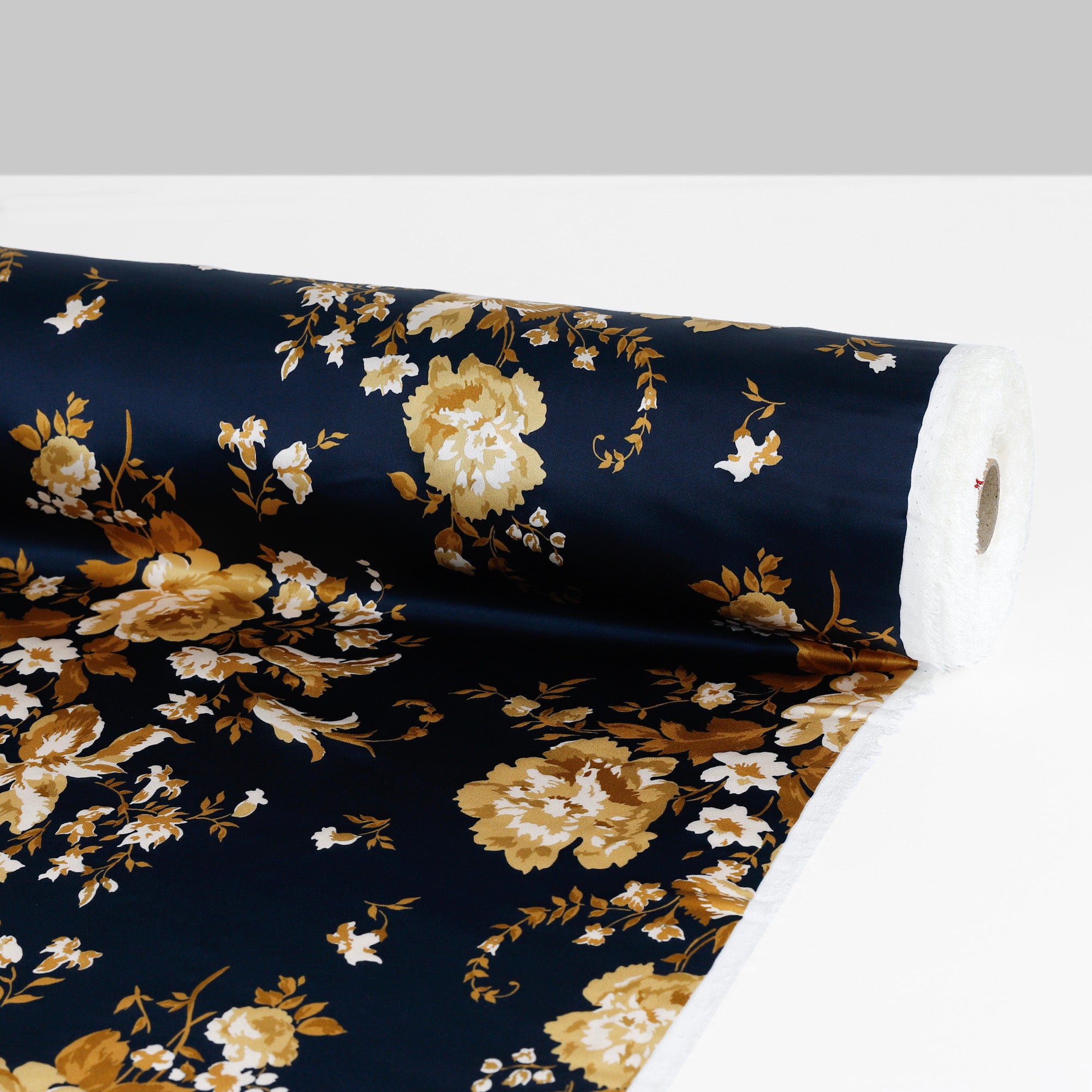 Night Blooms Silk Satin - Navy/Gold