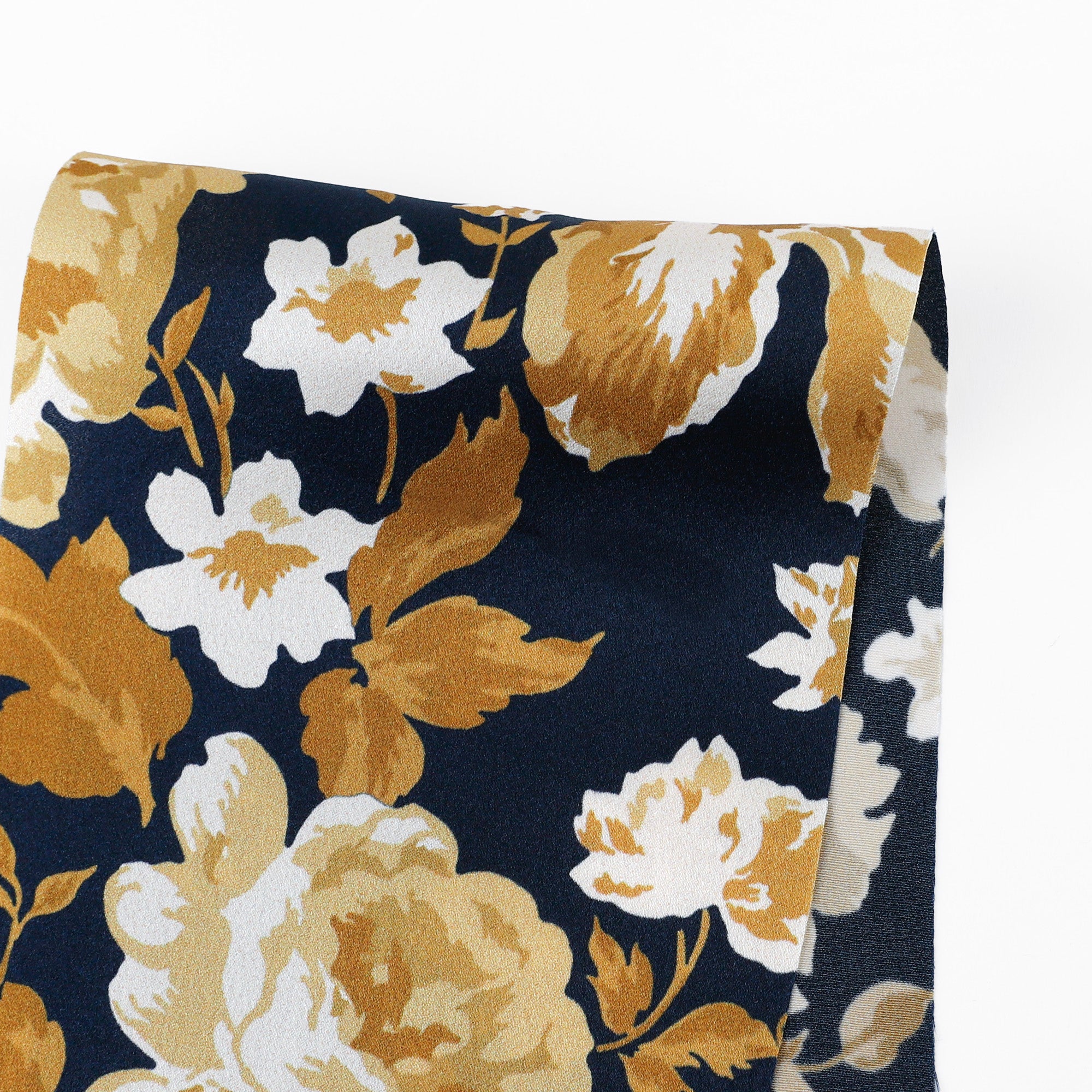 Night Blooms Silk Satin - Navy/Gold