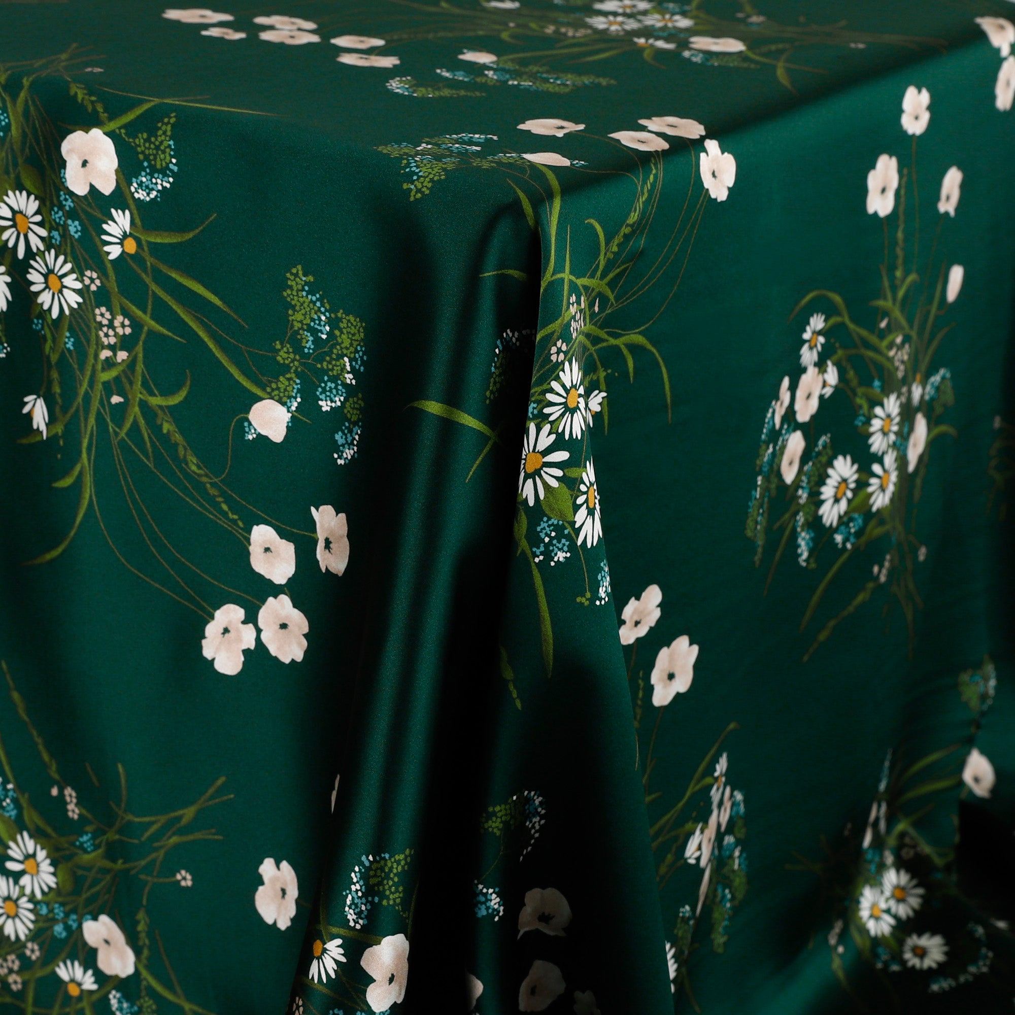 Meadow Blooms Silk Satin - Emerald