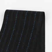 Blue Pinstripe Brushed Wool / Poly Suiting - Black