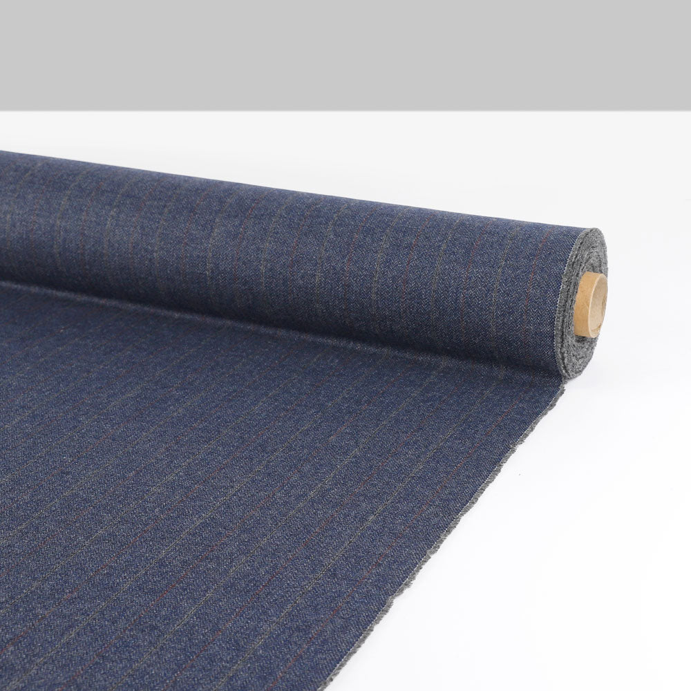Pinstripe Herringbone Wool Blend Suiting - Marine Mix
