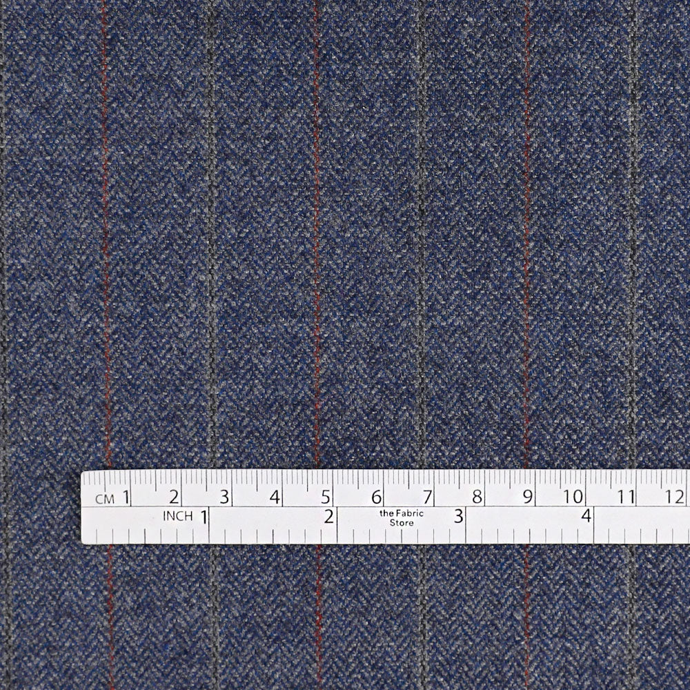 Pinstripe Herringbone Wool Blend Suiting - Marine Mix