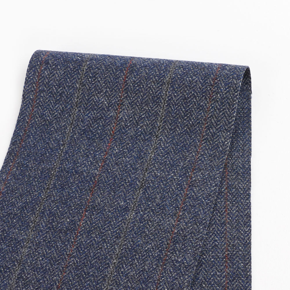 Pinstripe Herringbone Wool Blend Suiting - Marine Mix