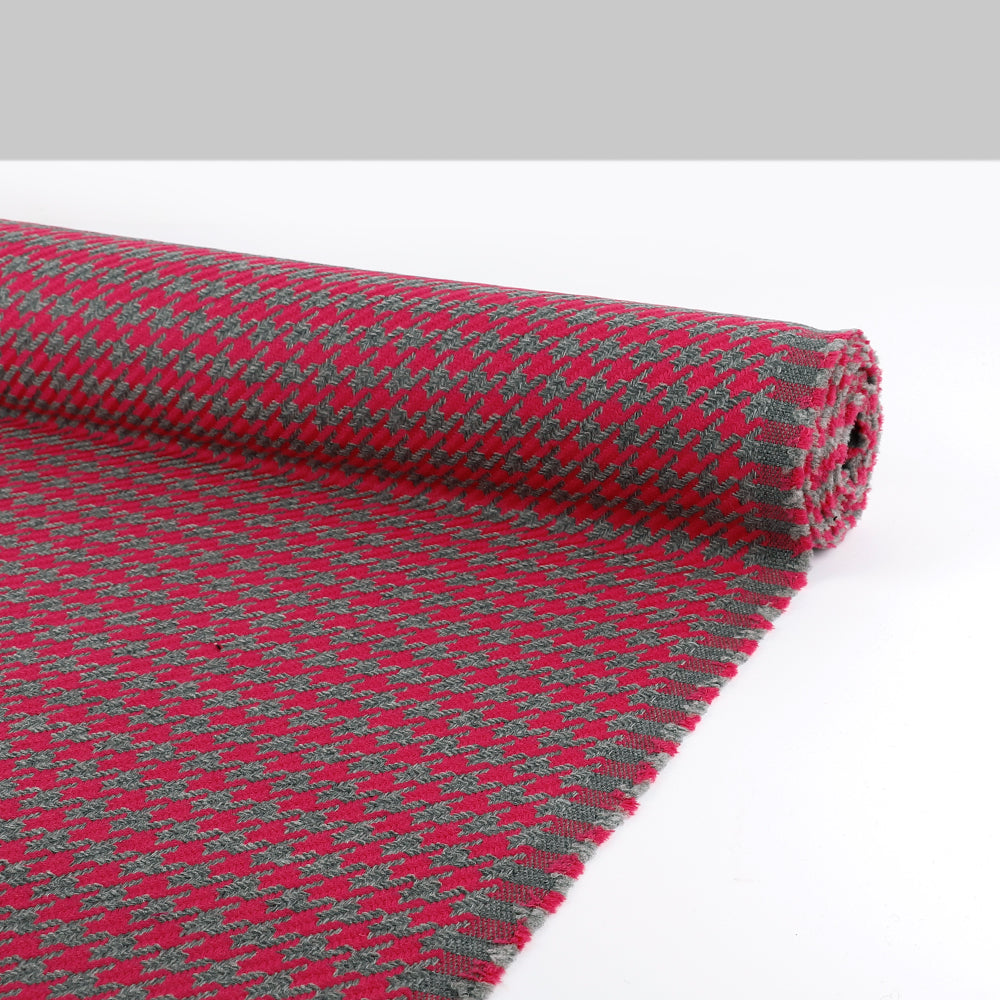 Bold Houndstooth Wool Coating - Lipstick