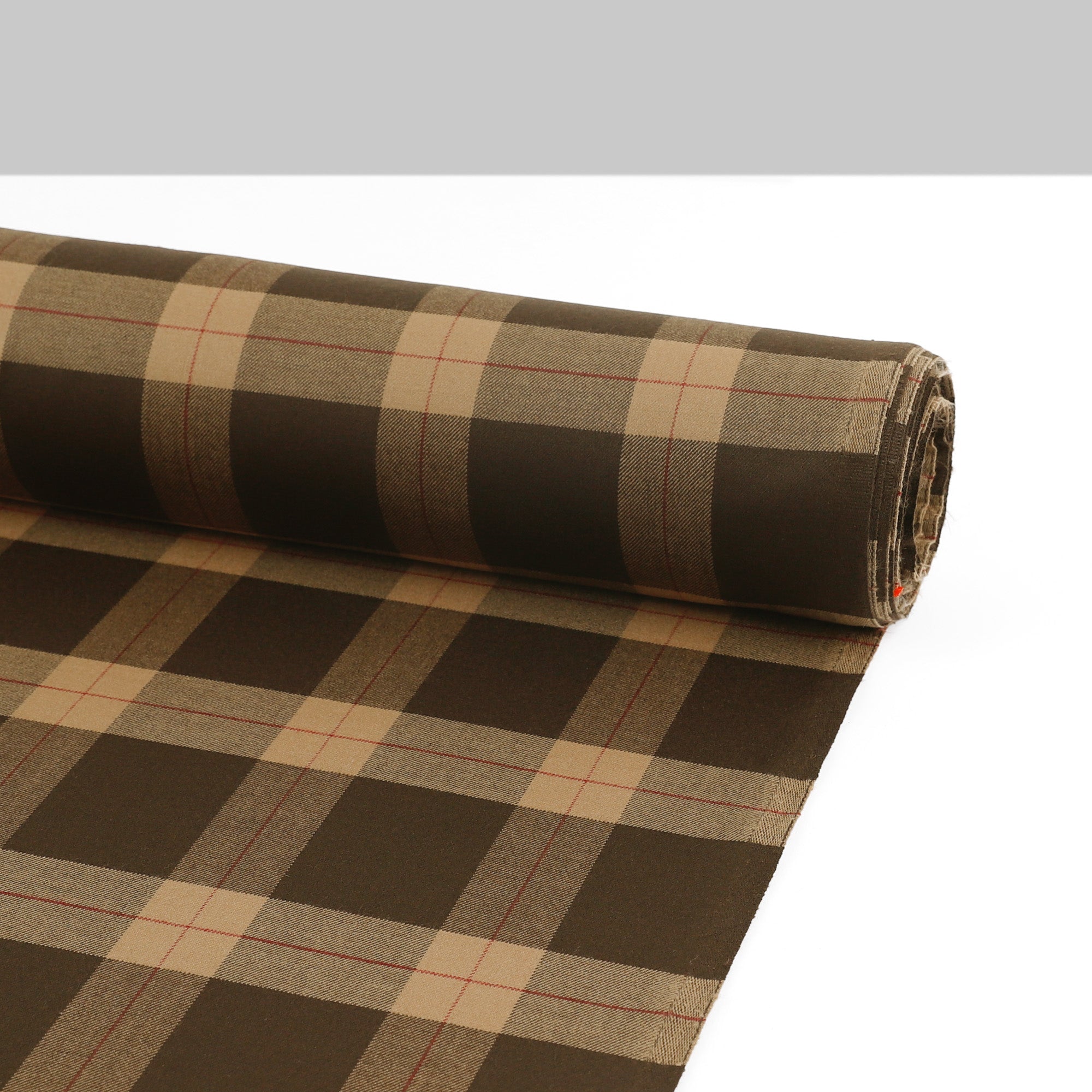Wool / Poly Check Twill Suiting - Brown