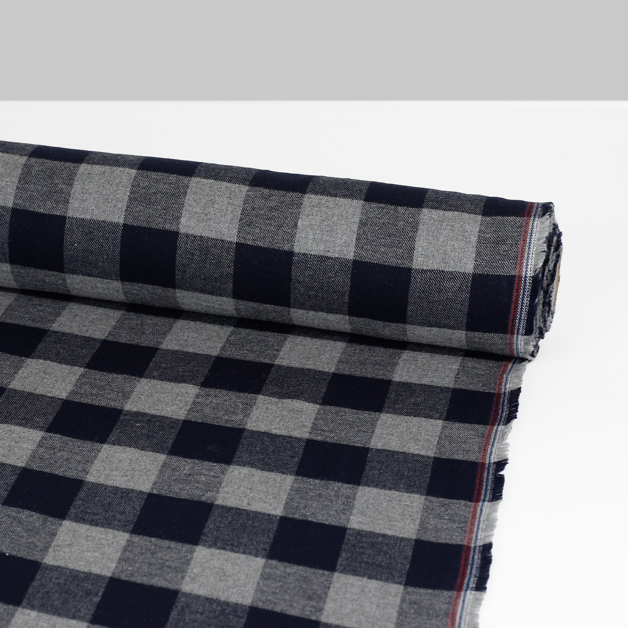 Buffalo Check Brushed Cotton Twill - Navy/Grey