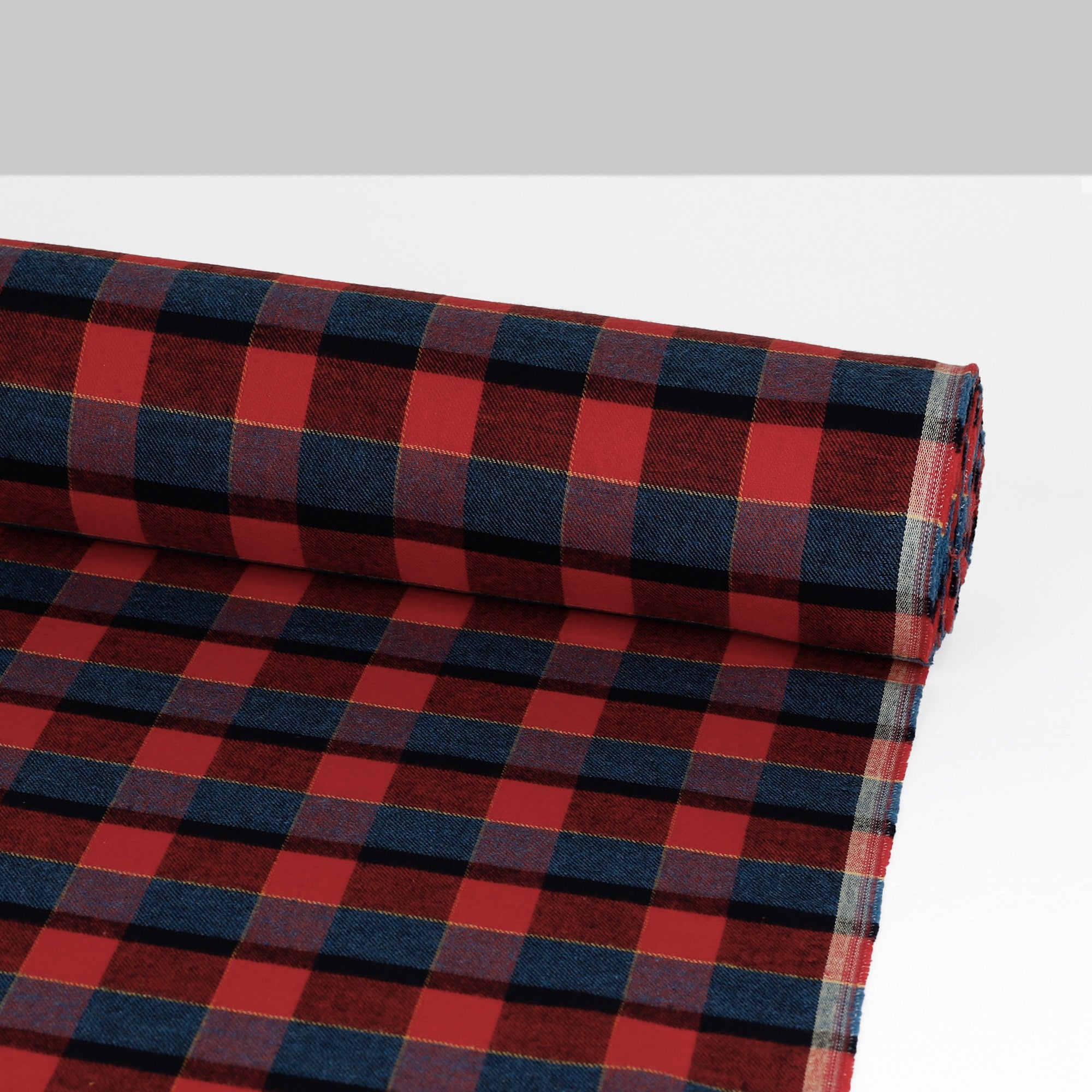 Shadow Check Brushed Cotton Twill - Red