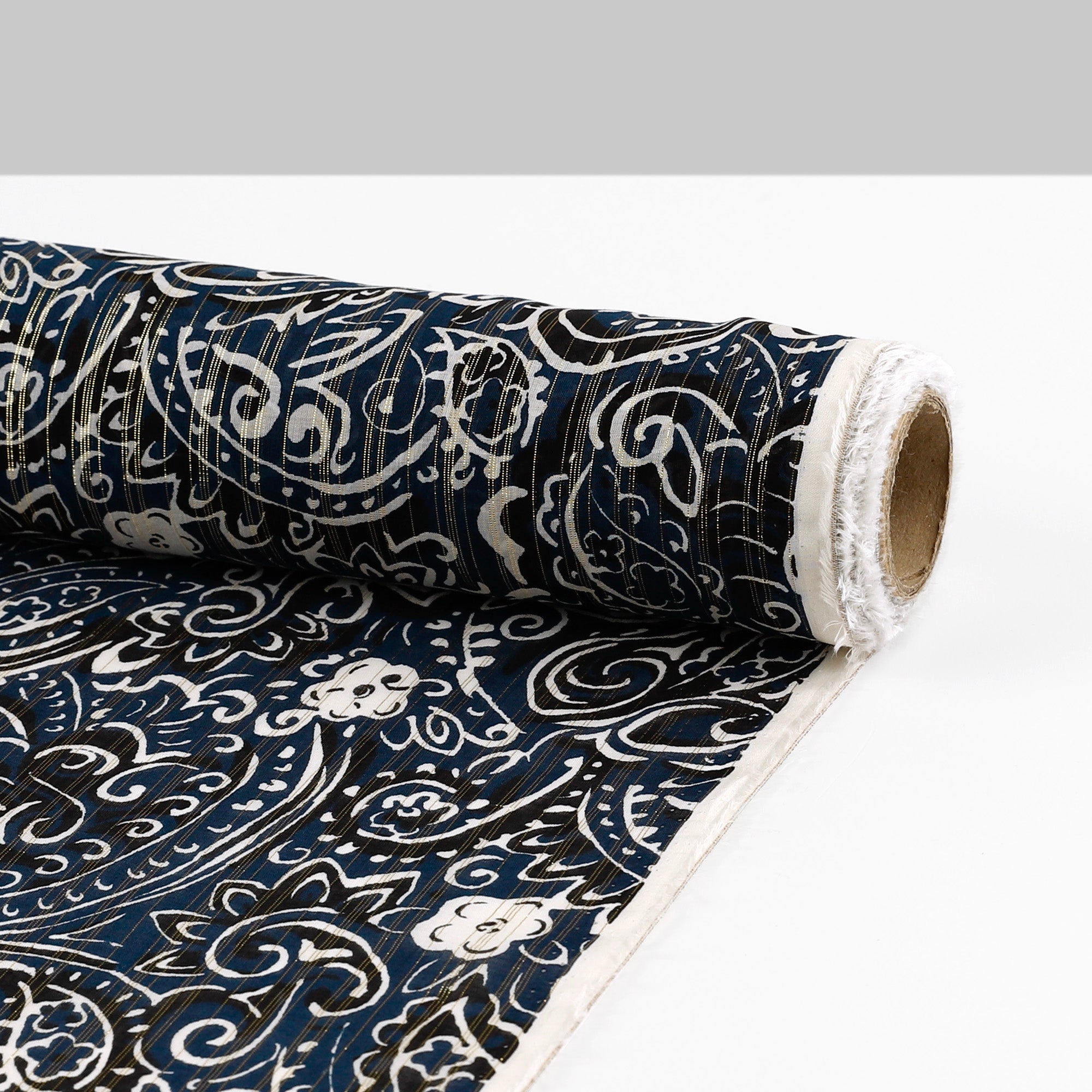 Metallic Stripe Paisley Silk / Cotton - Midnight