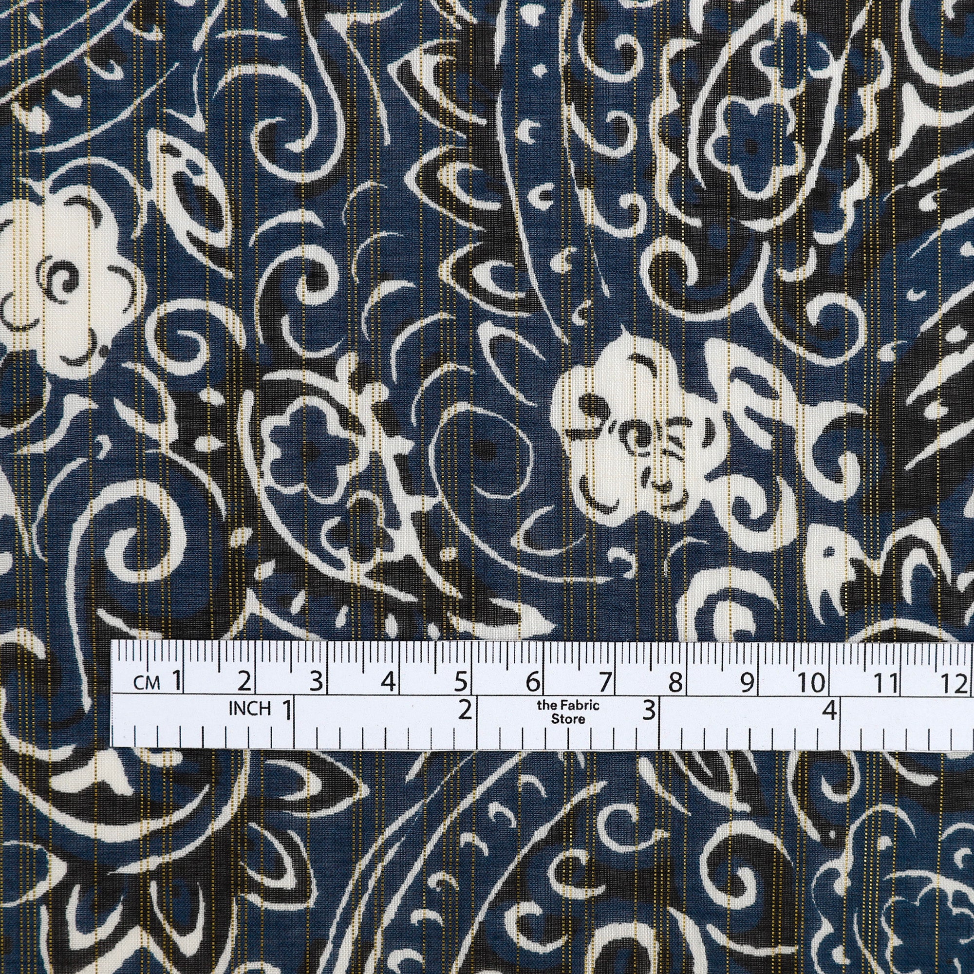 Metallic Stripe Paisley Silk / Cotton - Midnight