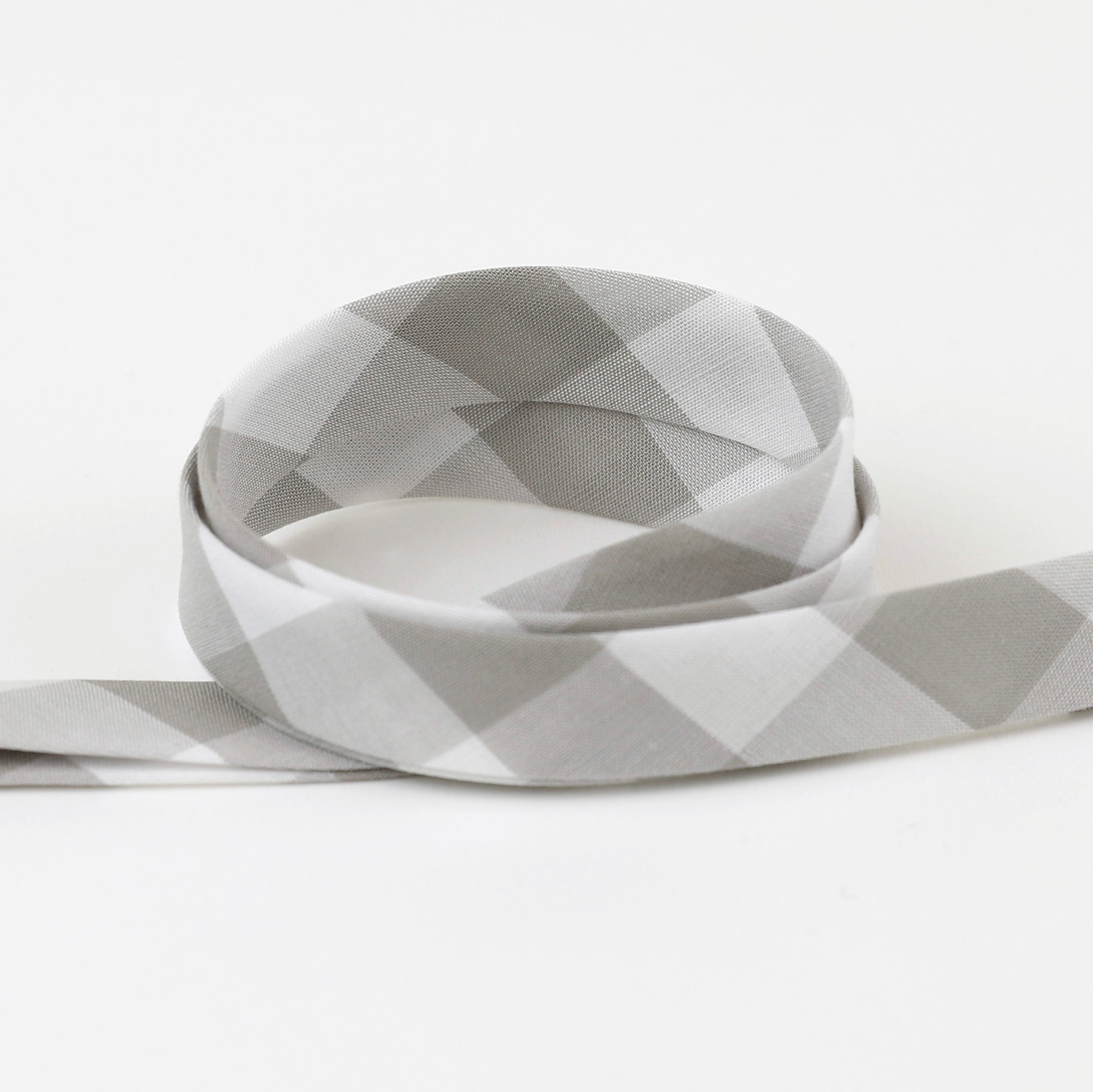 Gingham Cotton Bias Binding - Grey