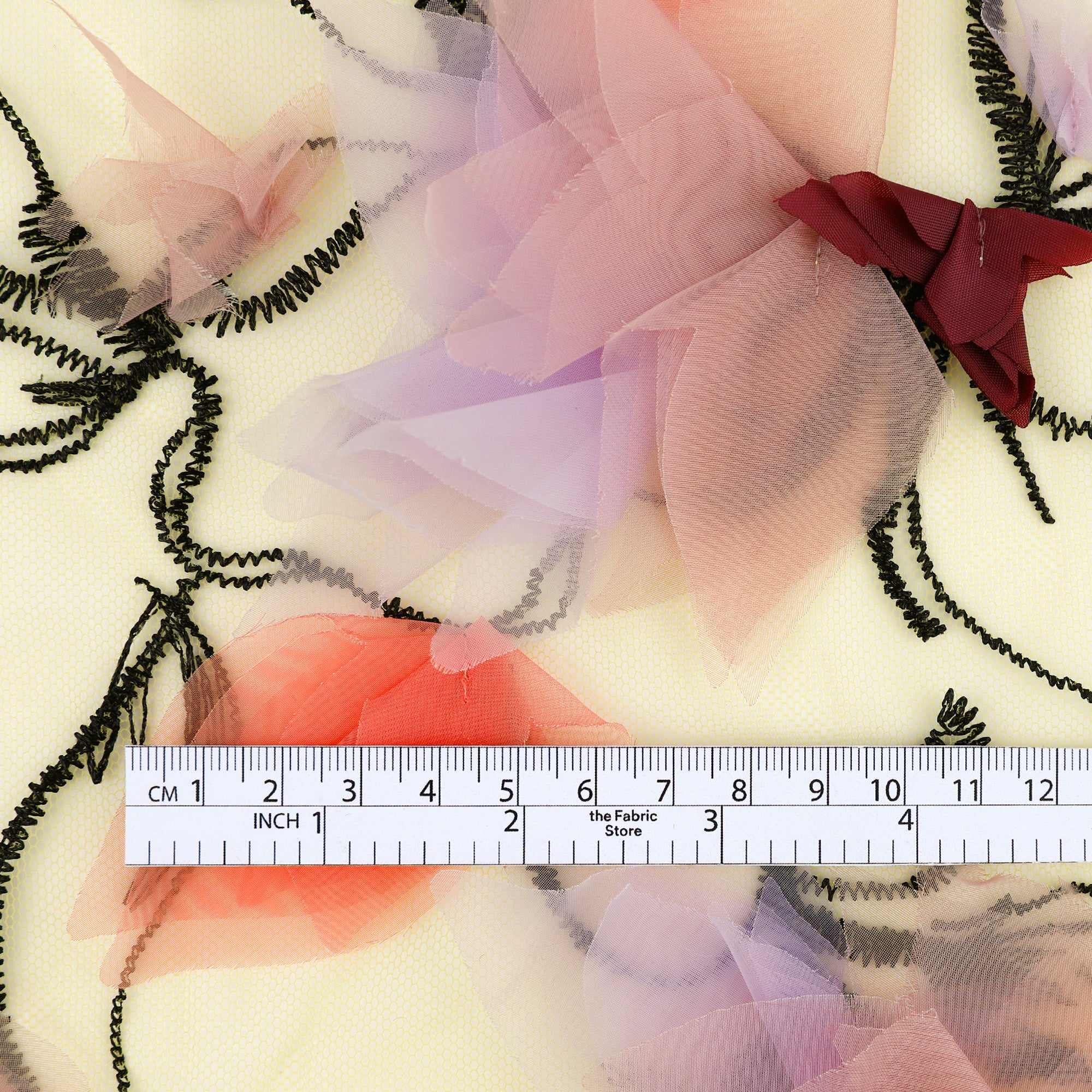 Big Honeysuckle 3D Embroidered Tulle - Yellow