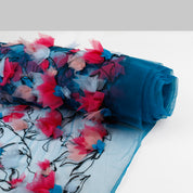 Big Honeysuckle 3D Embroidered Tulle - Teal