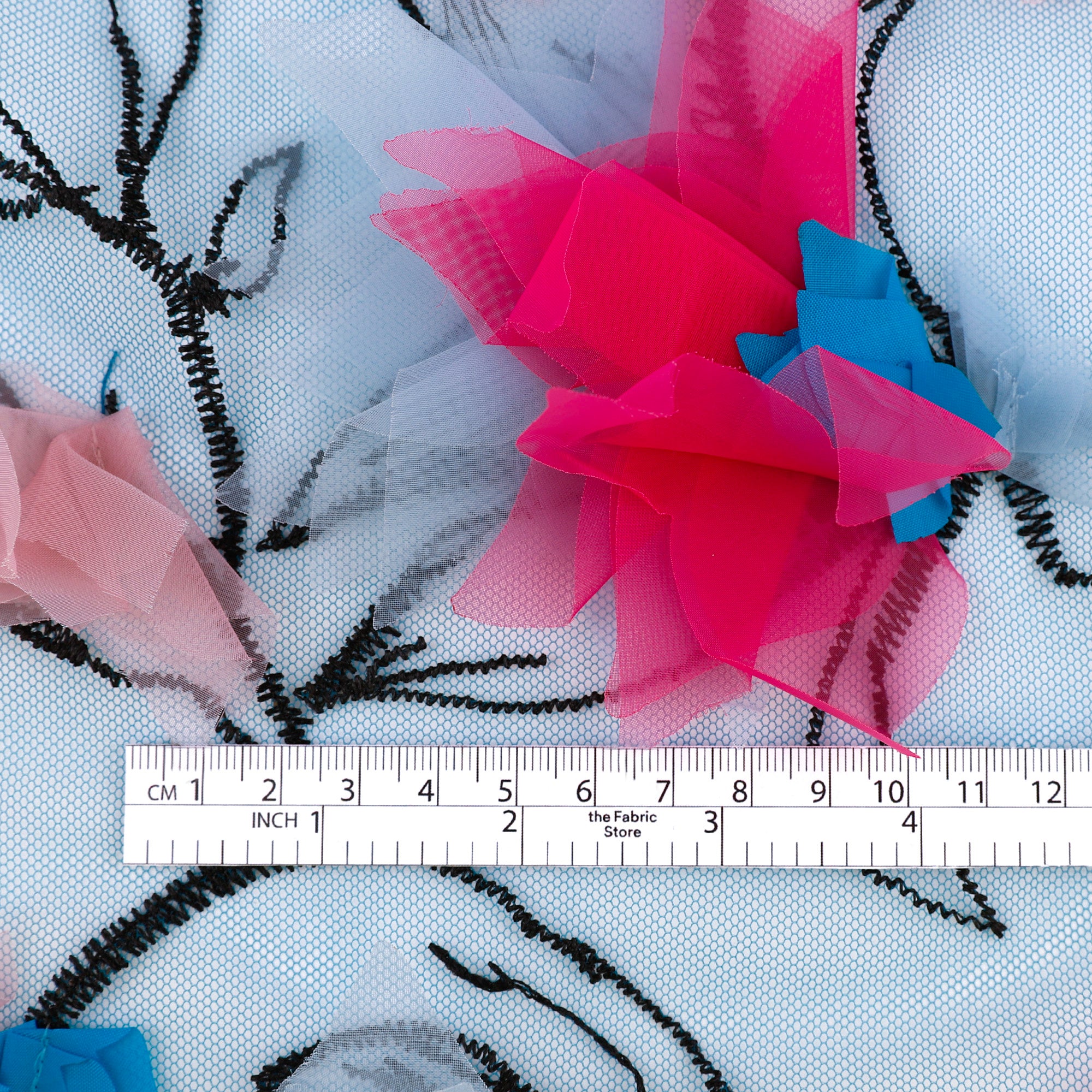 Big Honeysuckle 3D Embroidered Tulle - Teal