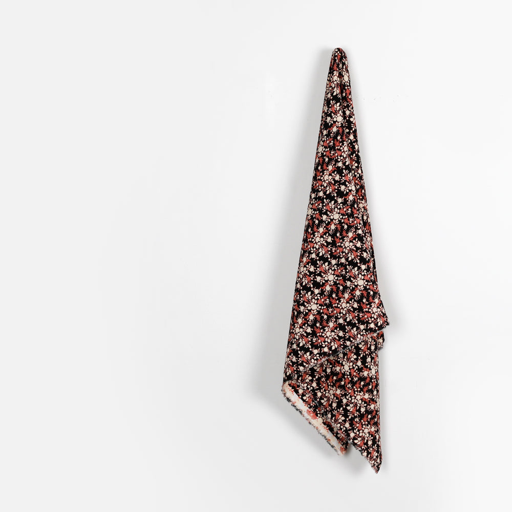 Red Shadow Floral Viscose Crepe - Black
