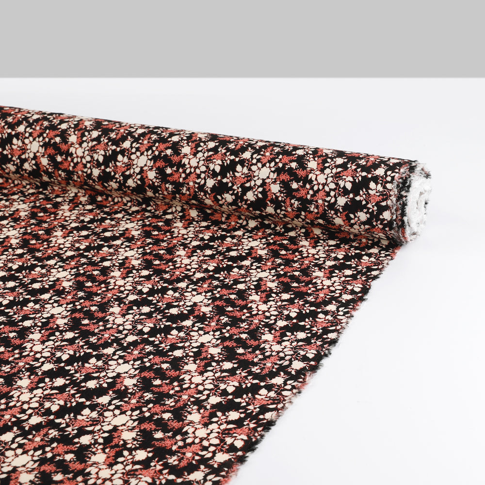 Red Shadow Floral Viscose Crepe - Black