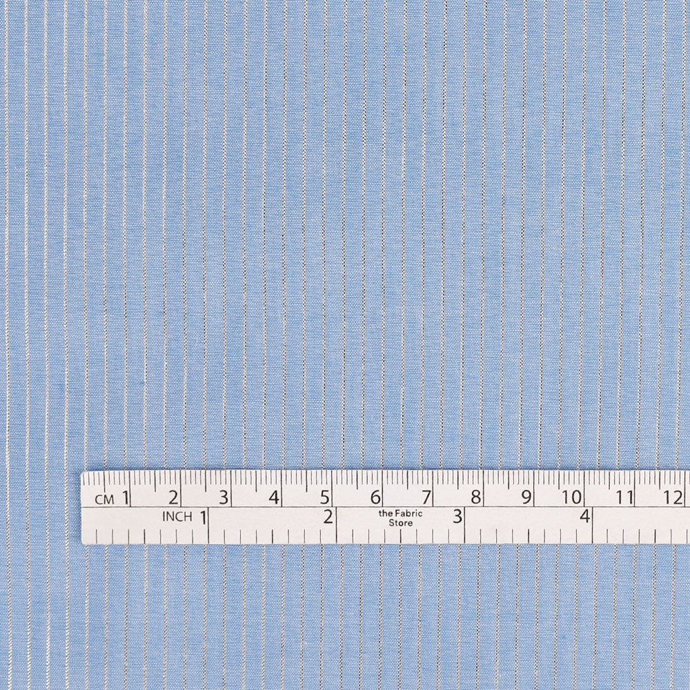 Silver Pinstripe Cotton Shirting - Blue