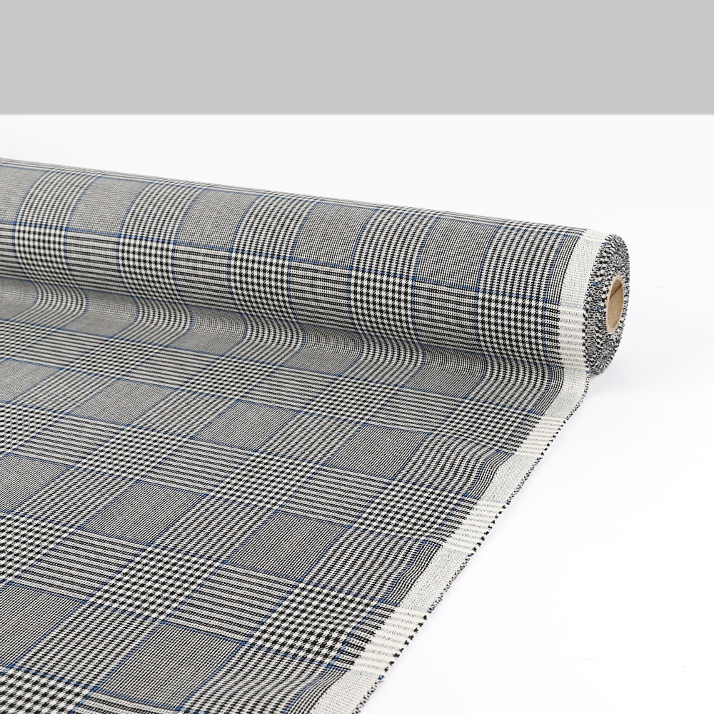 Double Faced Prince Of Wales Check Wool - Blue Mix (remnant)