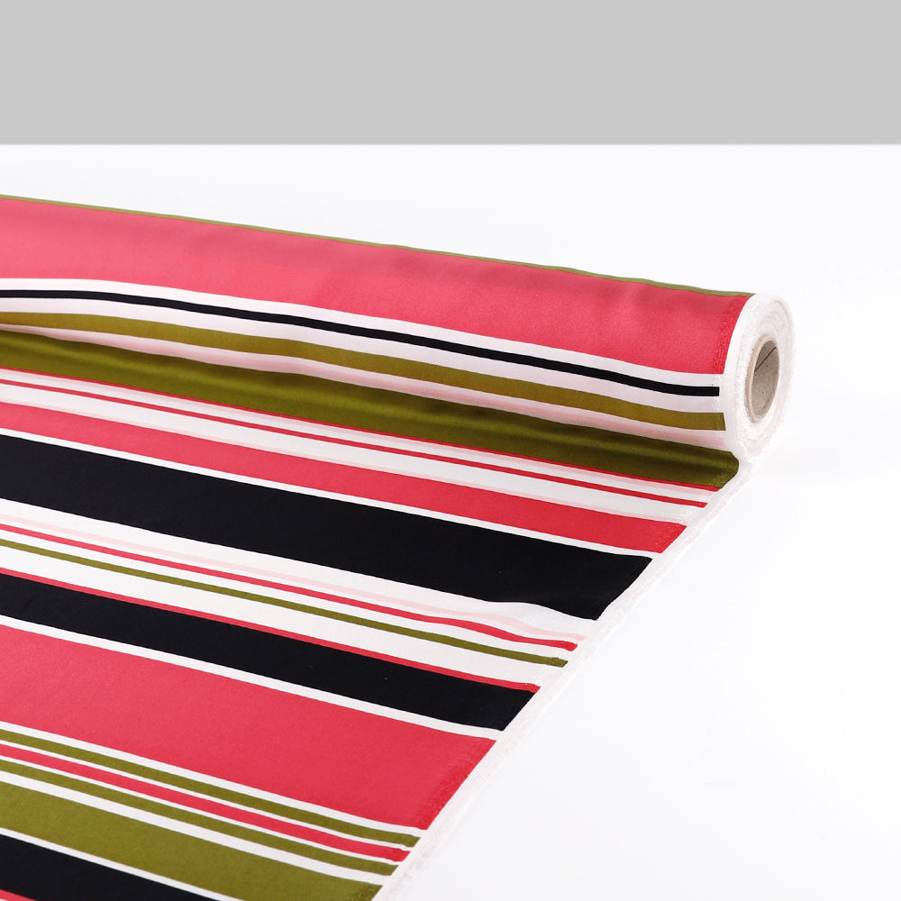 Multi Stripe Silk Twill Lining - Strawberry Patch