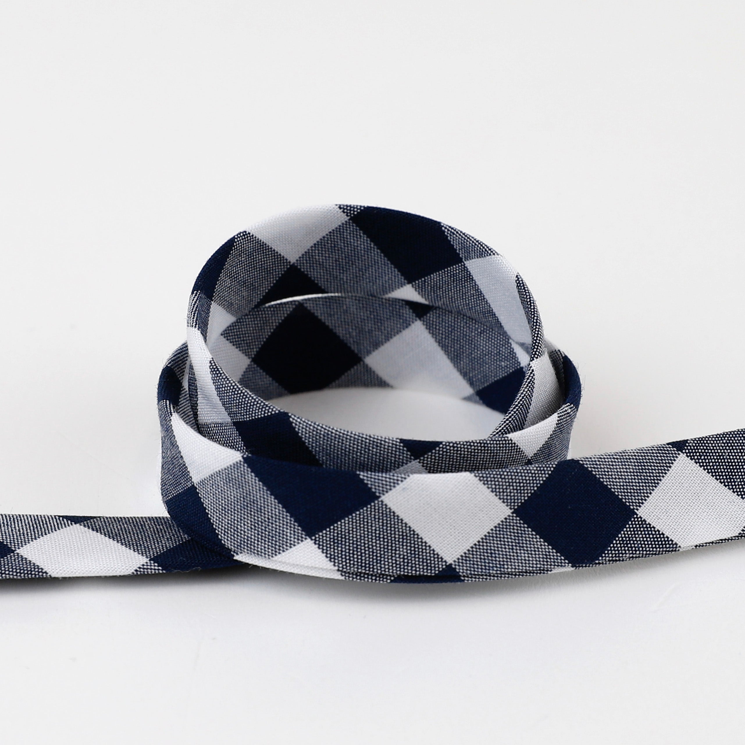 Gingham Cotton Bias Binding - Navy