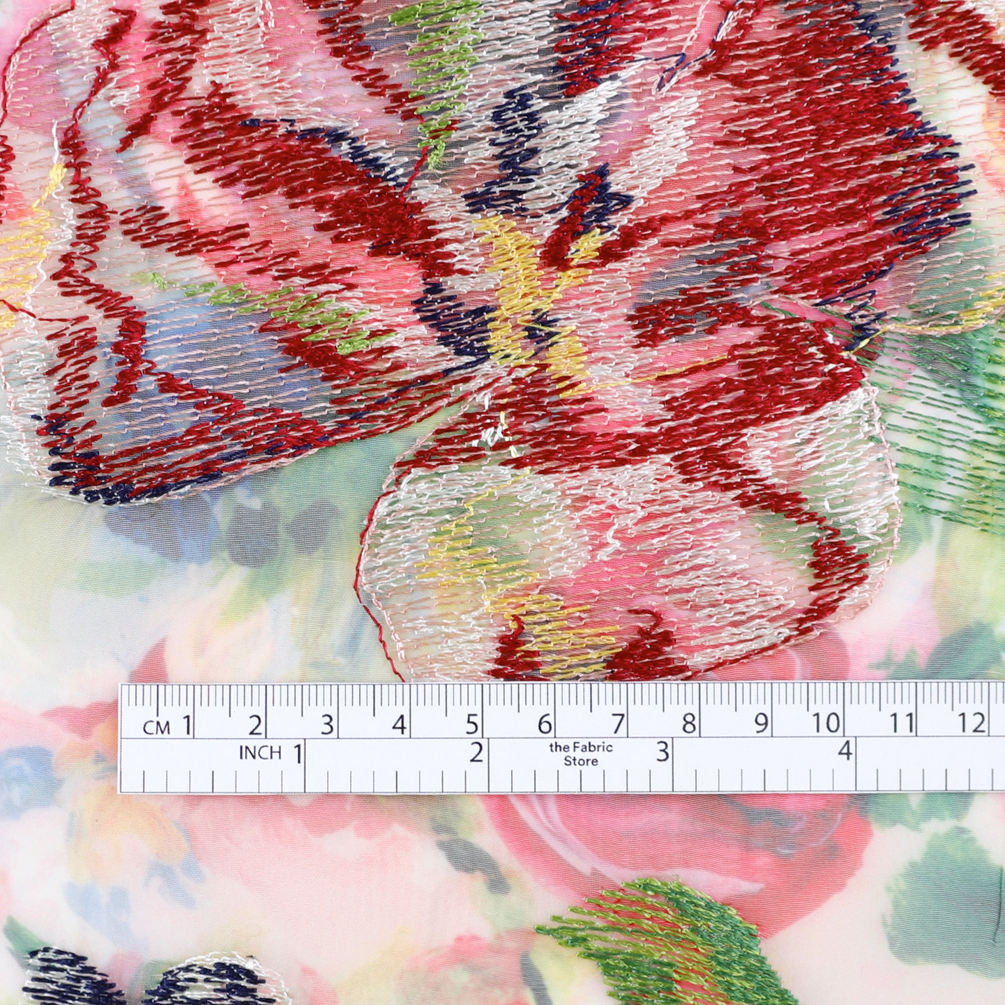 Painterly Rose Embroidered Organza - Multi