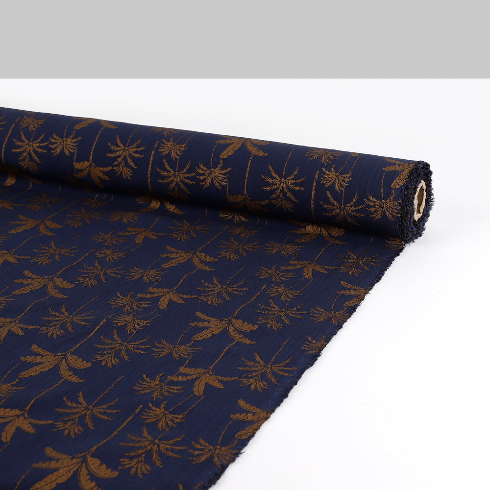 Bronze Palm Crinkle Cotton Muslin - Navy