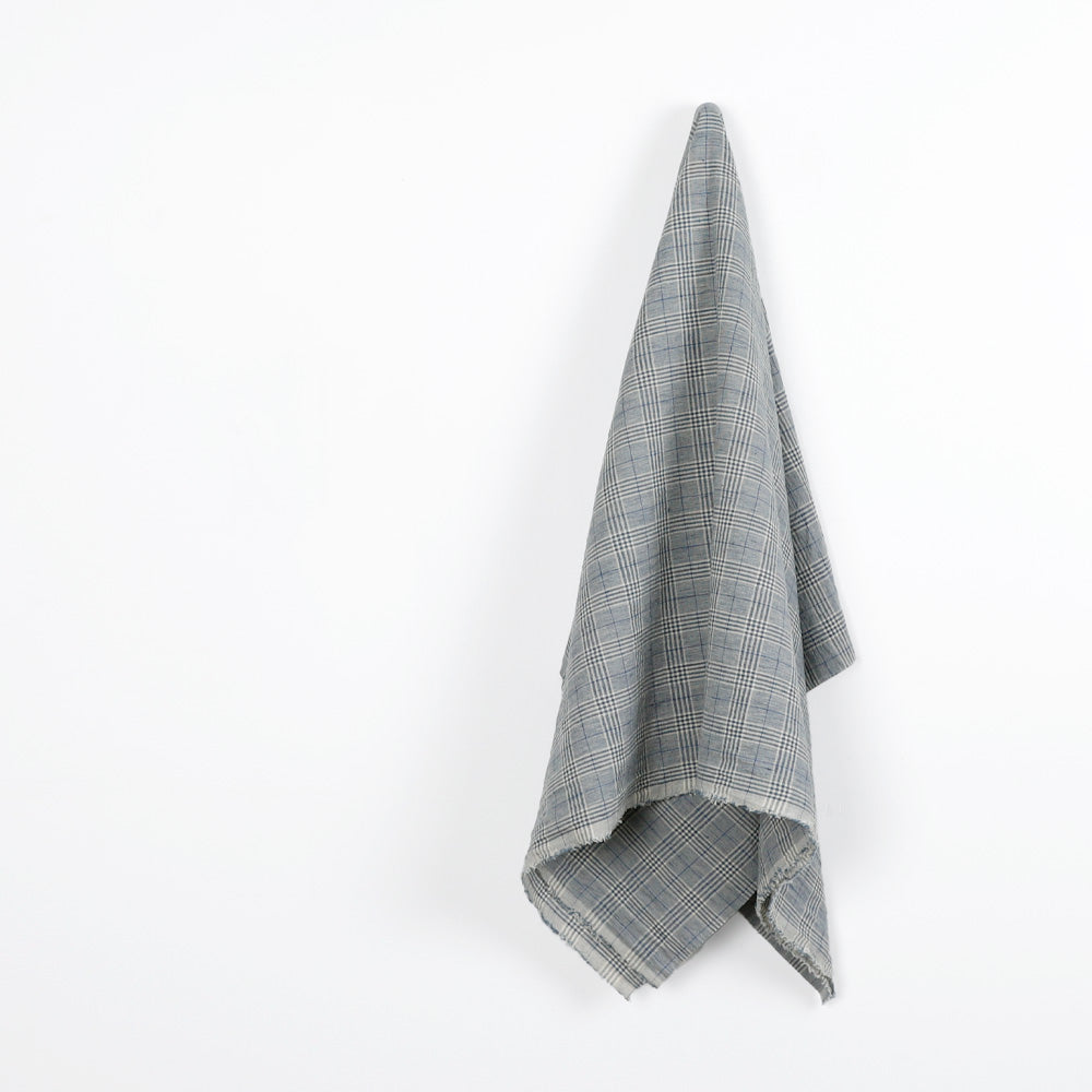 Crumpled Linen / Cotton Plaid - Blue