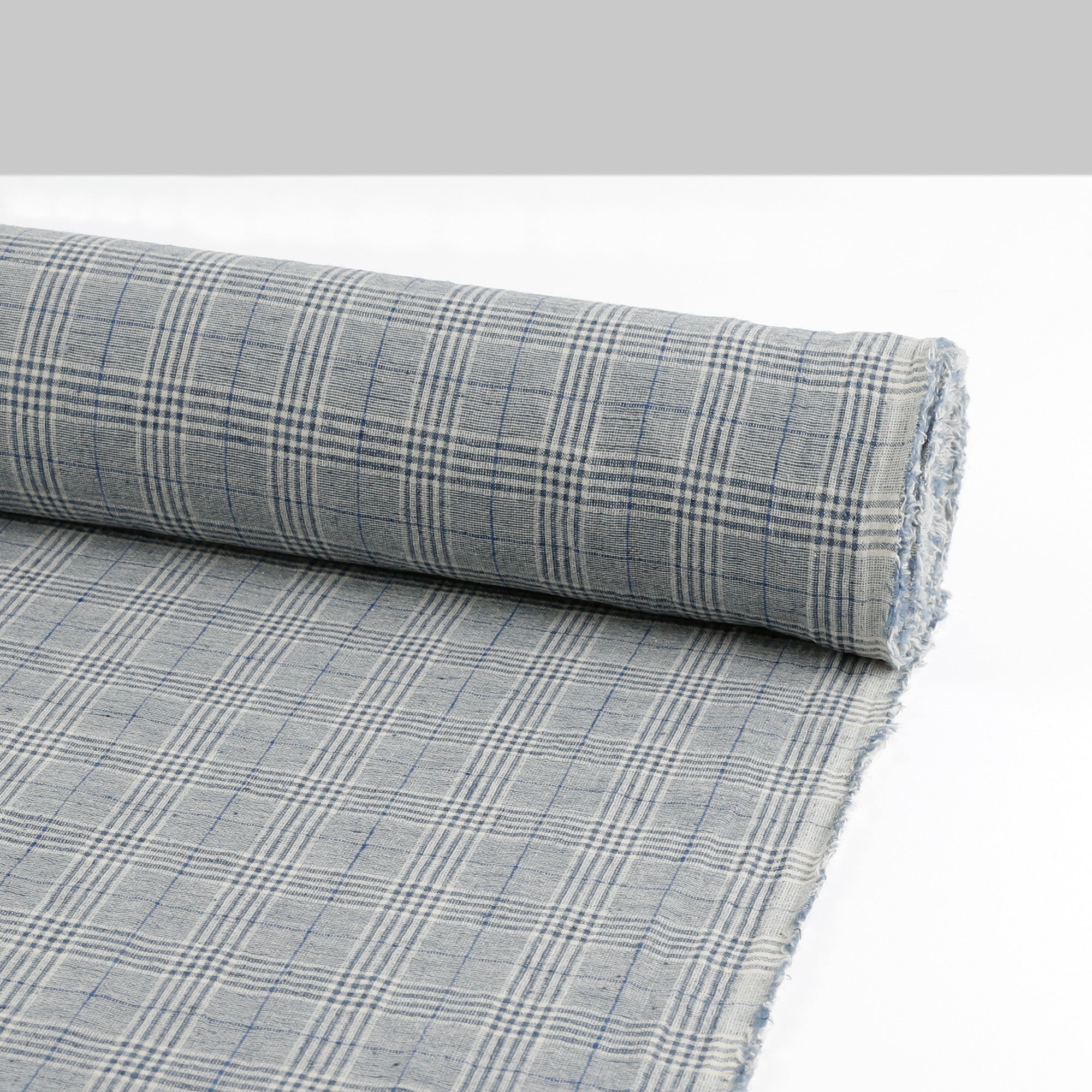 Crumpled Linen / Cotton Plaid - Blue