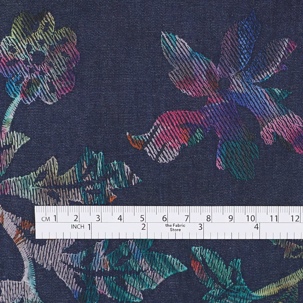 Hellebore Embroidered Cotton - Indigo Multi