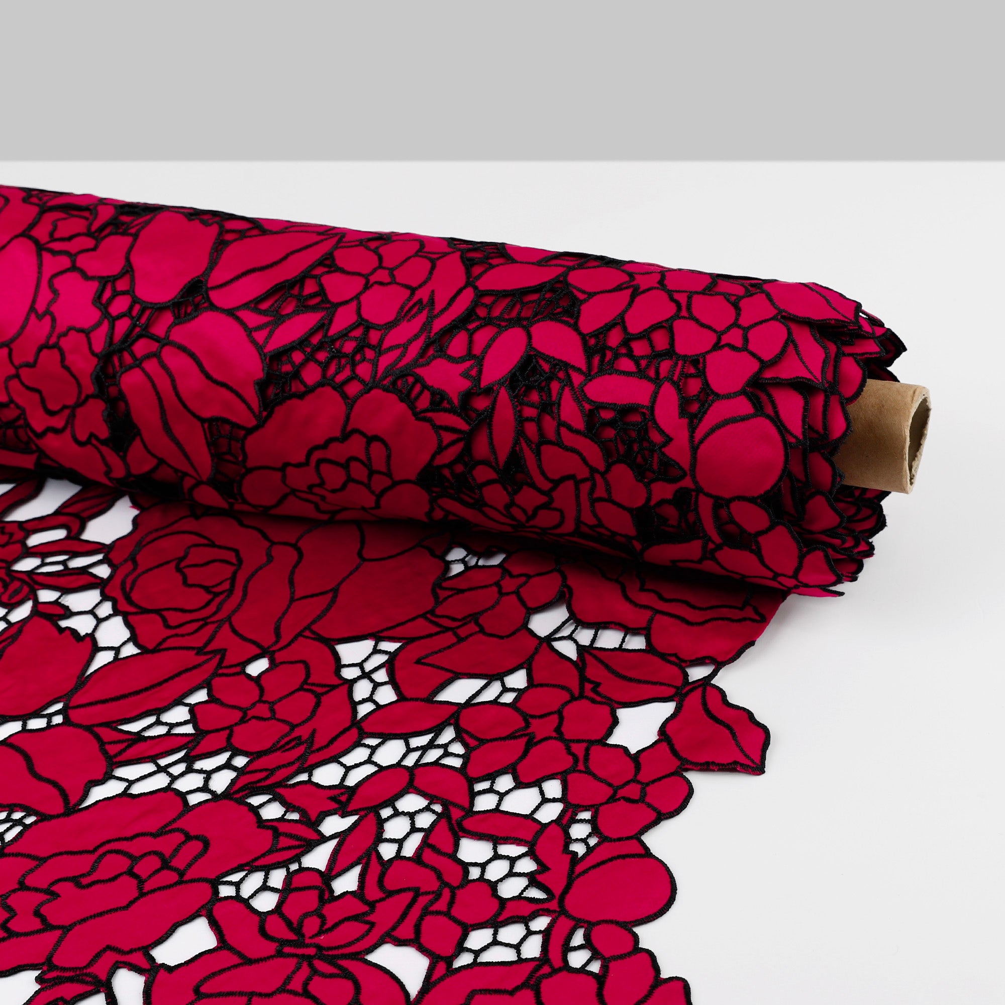 Rose Cut-Out Embroidered Satin - Fuschia