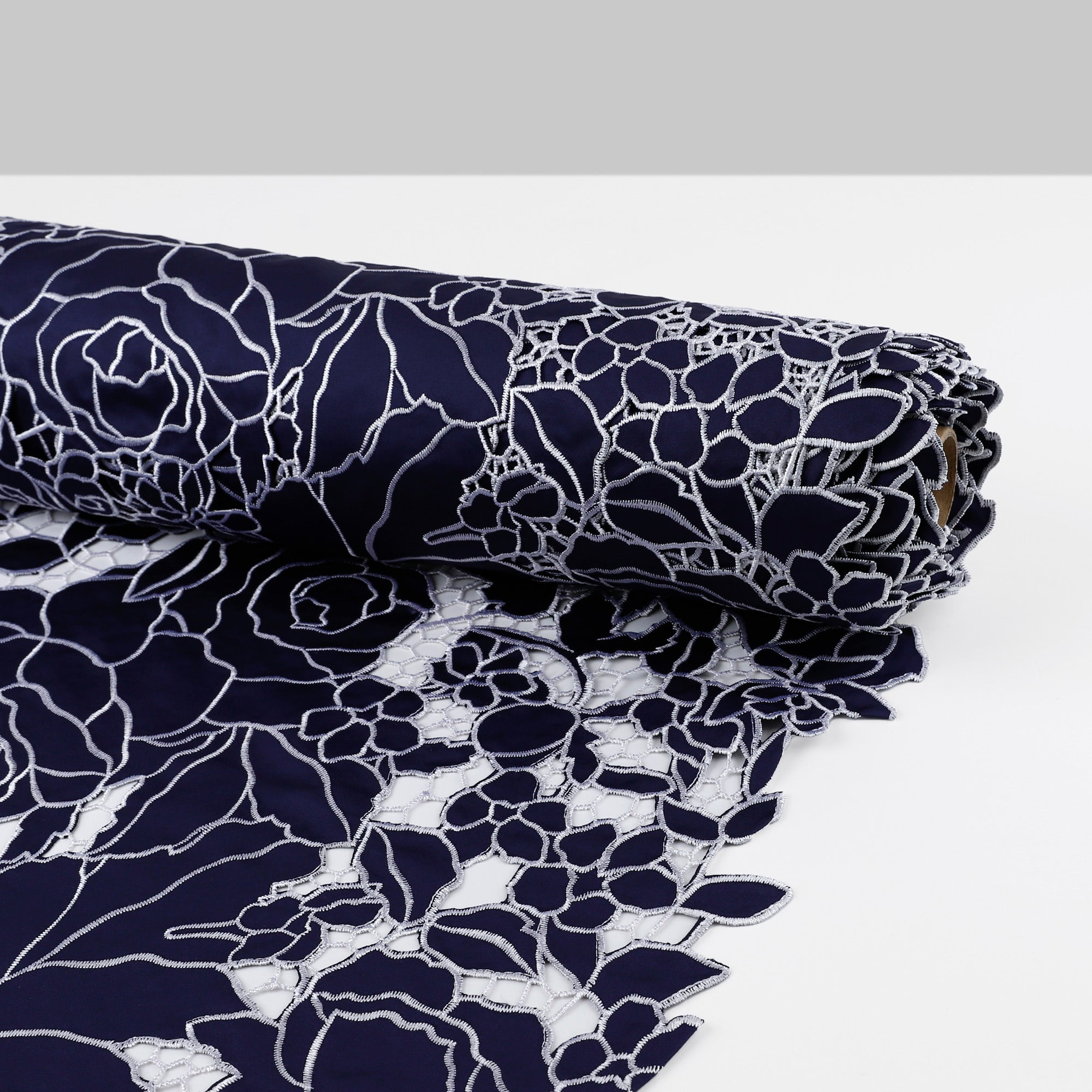 Rose Cut-Out Embroidered Satin - Navy