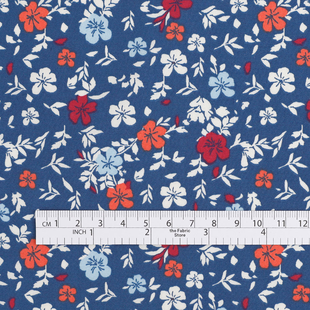 Scattered Hibiscus Cotton / Viscose - Aegean Blue