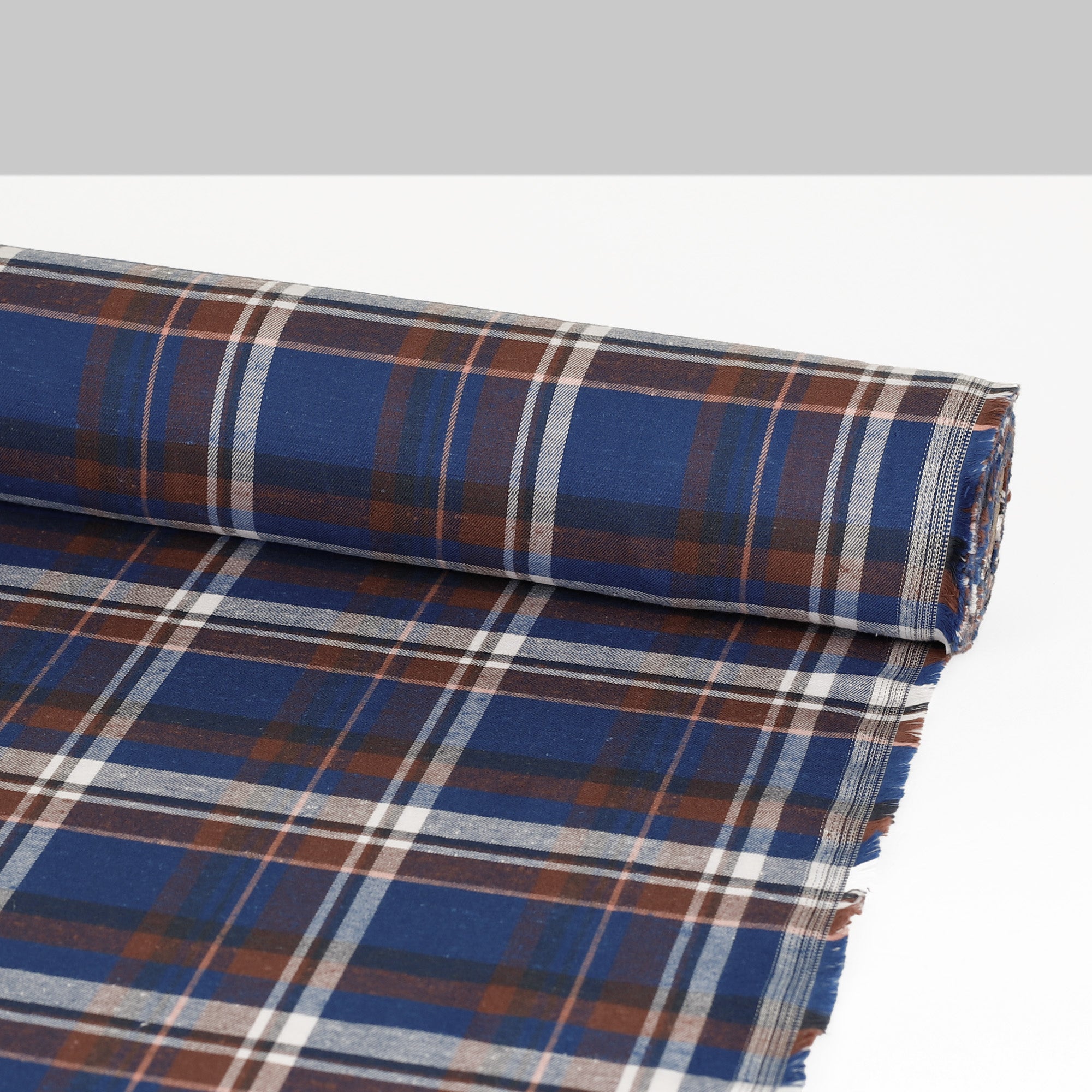 Flecked Plaid Cotton Twill - Umber Blue