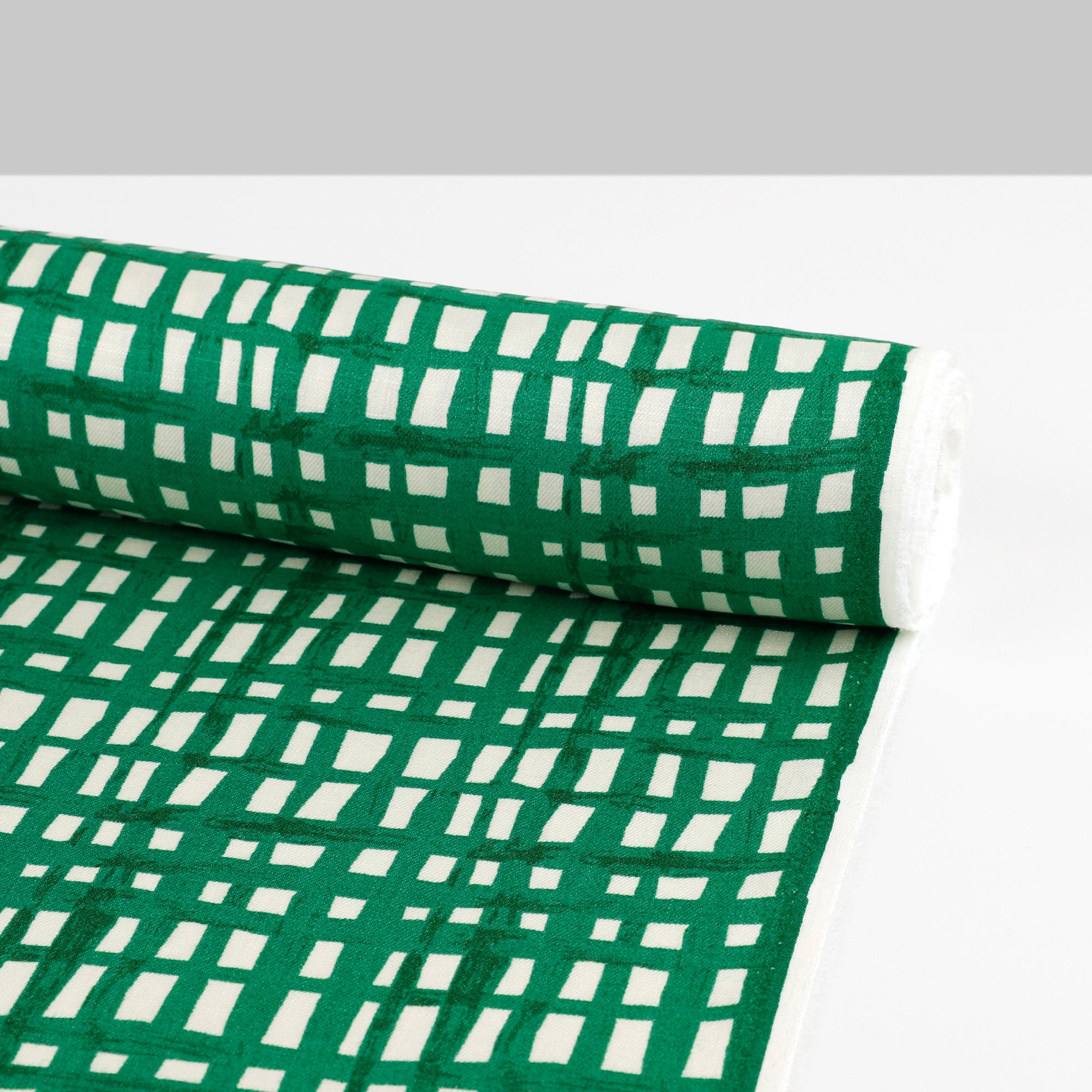 Drawn Check Stretch Linen/Rayon Twill - Emerald