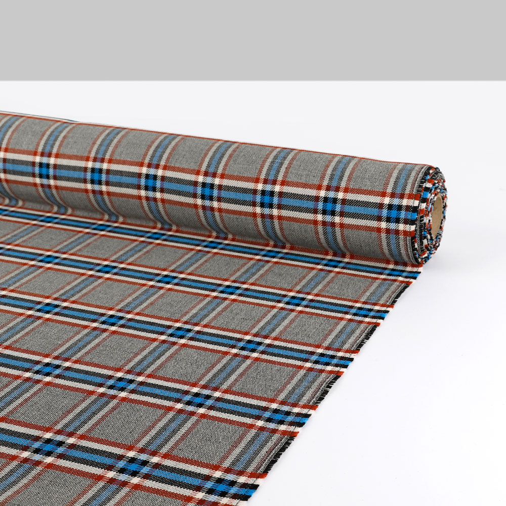 Stretch Poly / Cotton Check Suiting - Russet / Blue