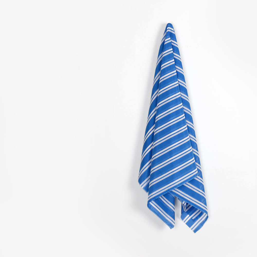 Track Stripe Cotton / Silk Voile - True Blue