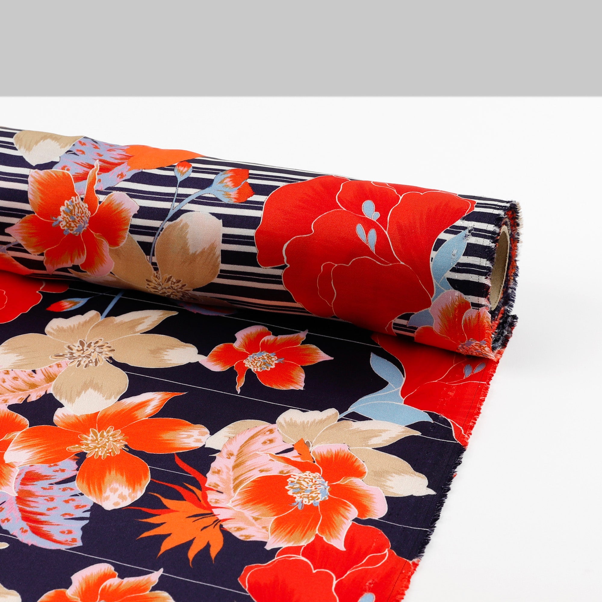 Hellebore Stripe Viscose Satin - Navy