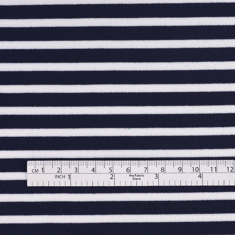 Reversible Stripe Ponte Knit - Navy