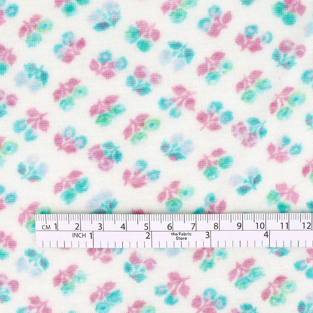 Floral Motif Wool Jersey - Purple / Turquoise