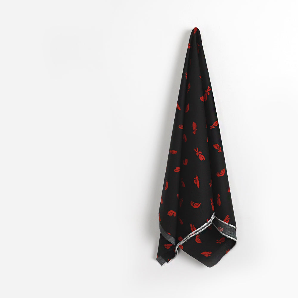 Hat Print Cotton / Rayon - Black / Red