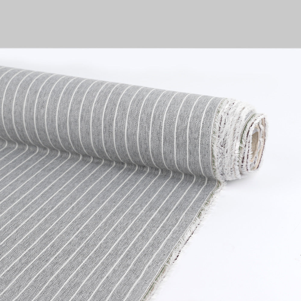 Poly / Cotton Herringbone Stripe - Granite